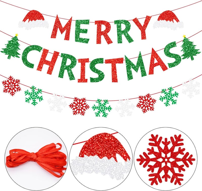 BIGTHREE Merry Christmas Glitter Banner for Indoor and Outdoor Decorations - Image 3