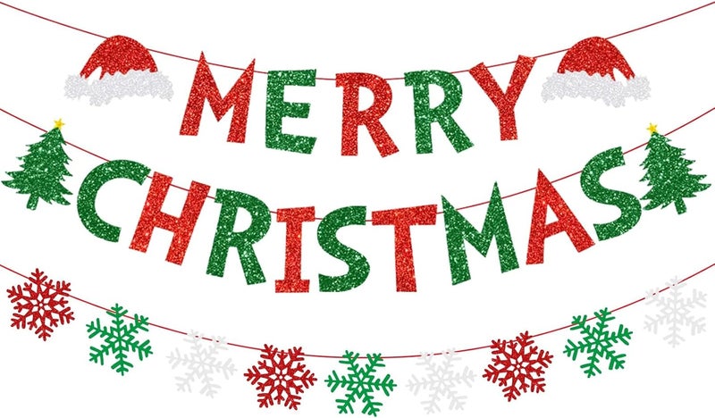 BIGTHREE Merry Christmas Glitter Banner for Indoor and Outdoor Decorations - Image 1