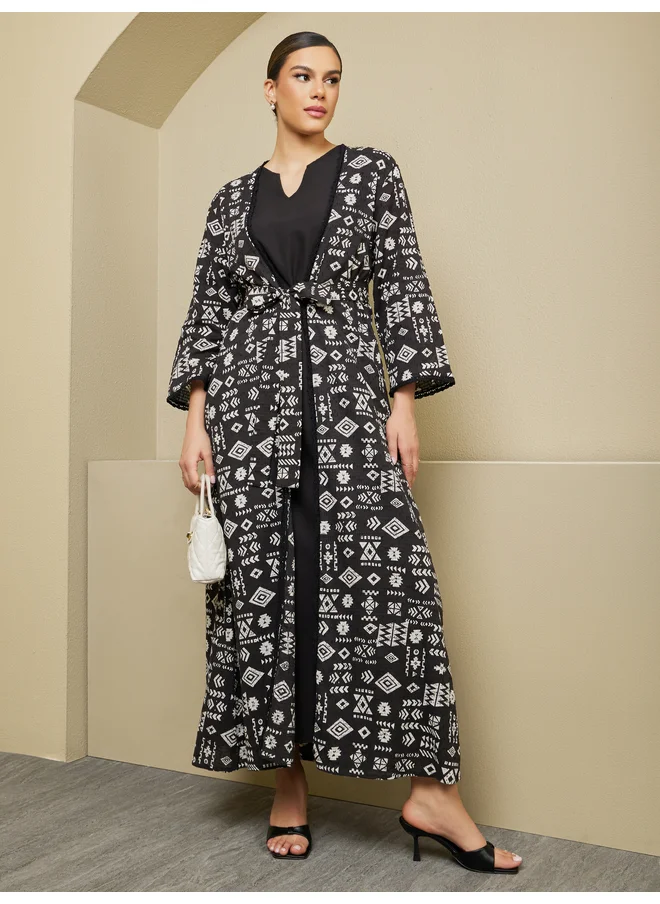 أميرة Amirah All-Over Print Belted Abaya with Inner Dress Set