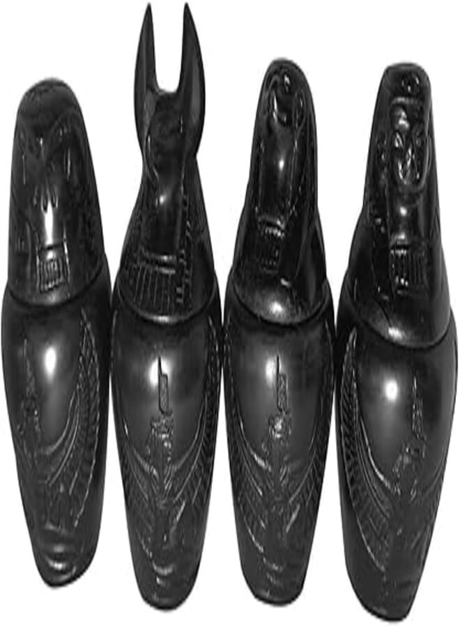 Set of 4 Egyptian Ancient Canopic Jars Canopy Jar Organs Storage Statue Statues Pharaoh Pharaohs Collection Collectable Mythology Decor Souvenir Handmade Antique Hieroglyphics Decoration Hieroglyphic