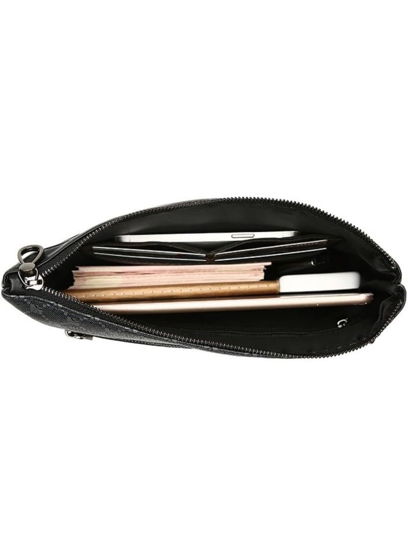 Arabest Men's Business Commuter Clutch Bag,Large Capacity,PU Leather,Plaid Pattern - Image 2