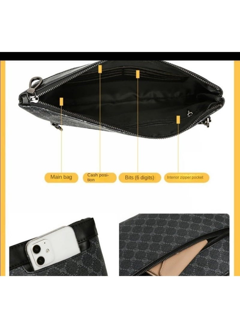 Arabest Men's Business Commuter Clutch Bag,Large Capacity,PU Leather,Plaid Pattern - Image 3