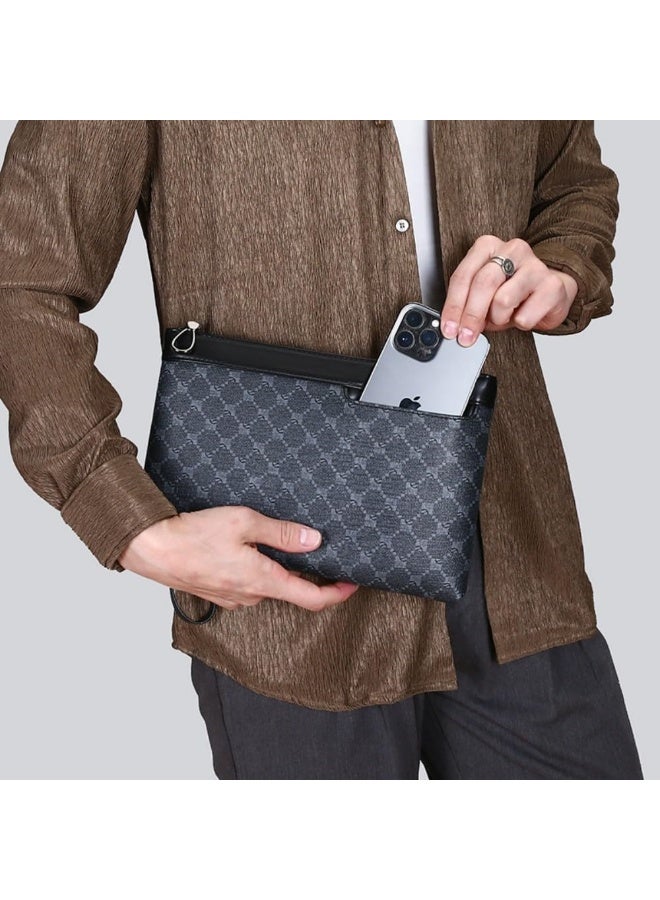 Arabest Men's Business Commuter Clutch Bag,Large Capacity,PU Leather,Plaid Pattern - Image 4