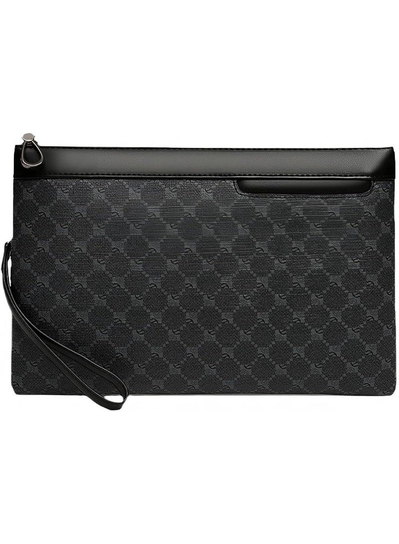 Arabest Men's Business Commuter Clutch Bag,Large Capacity,PU Leather,Plaid Pattern - Image 1