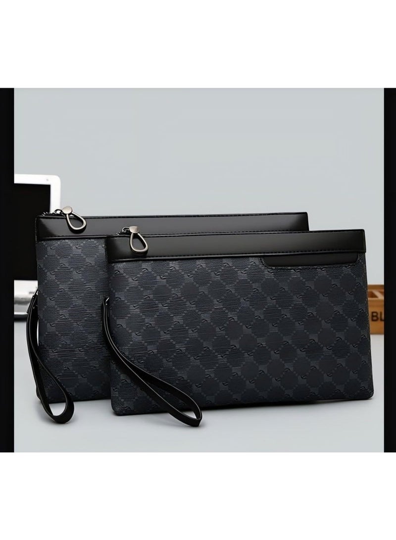 Arabest Men's Business Commuter Clutch Bag,Large Capacity,PU Leather,Plaid Pattern - Image 5