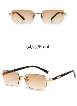 Luxury Rimless Champagne Brown Sunglasses UV400 for Men & Women, Elegant Fashion Eyewear for Daily Wear - view 5