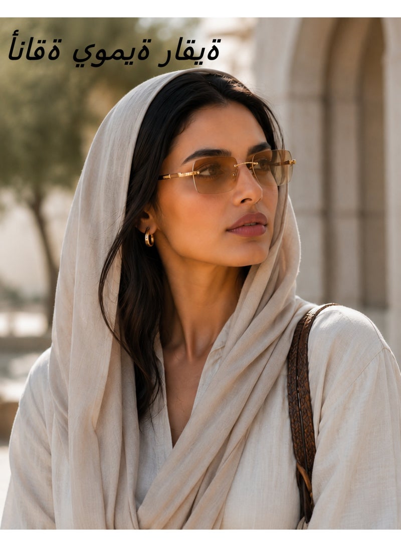 هيروسبيس نظارات شمسية فاخرة بدون إطار بعدسات شامبانيا بنية UV400 للرجال والنساء، تصميم أنيق للارتداء اليومي - Image 4