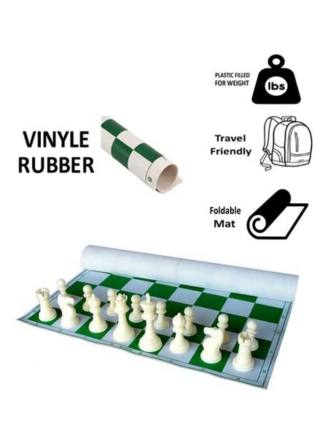 ستونكرافت لعبة شطرنج بطولات قابلة للطي من الفينيل من StonKraft مقاس 18.2 بوصة × 18.2 بوصة مع قطع بلاستيكية صلبة (مع ملكتين إضافيتين وحقيبة من الفينيل) - للاعبي الشطرنج المحترفين - أخضر - Image 3