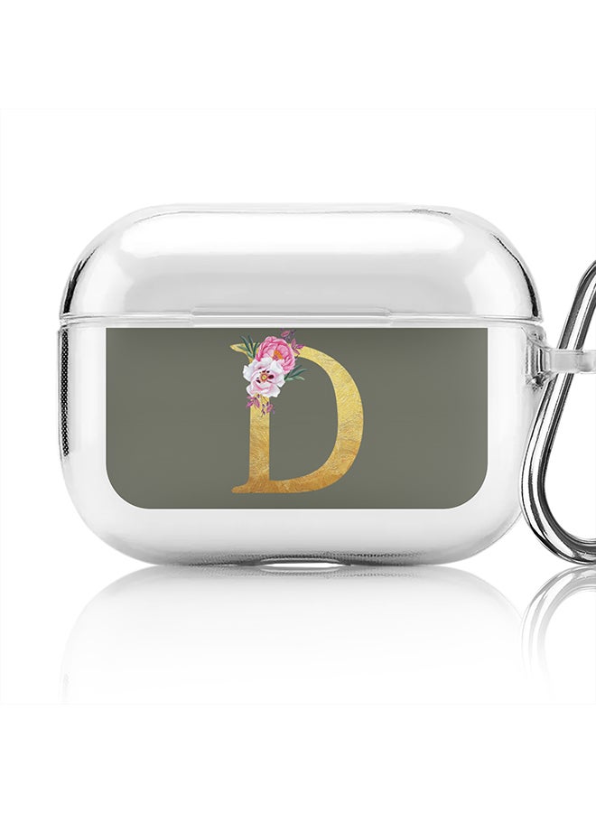 Stylizedd Classic Clear printed Case for Apple AirPods Pro 2nd Generation Thin Transparent Cover - Custom Monogram Initial Letter Floral Pattern Alphabet - D (Olive Green ) - Image 1