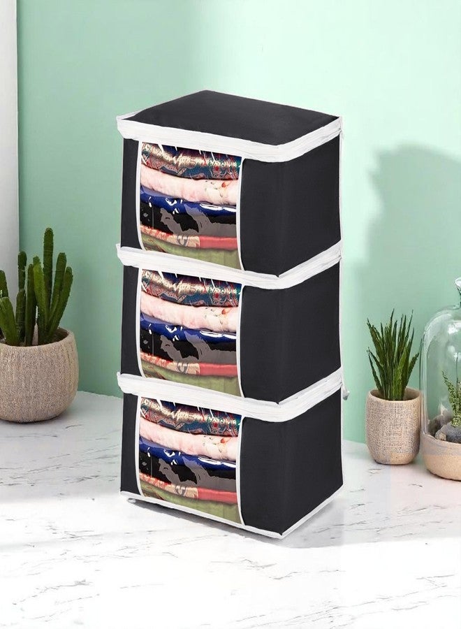 Wings Star Set of 12 Non-Woven Printed Saree Cover/Cloth Storage/Organizer with Transparent Window (Black) - Image 2