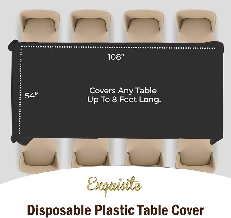 Exquisite 12-Pack Plastic Tablecloth 54x108 Rectangle Value Pack Plastic Table Cover - Black - Image 4