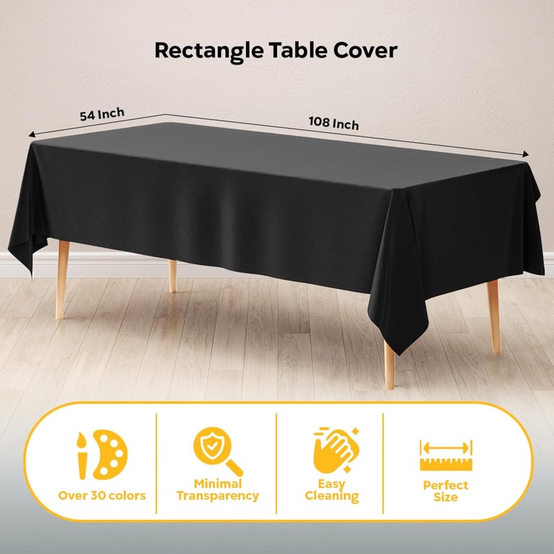 Exquisite 12-Pack Plastic Tablecloth 54x108 Rectangle Value Pack Plastic Table Cover - Black - Image 2