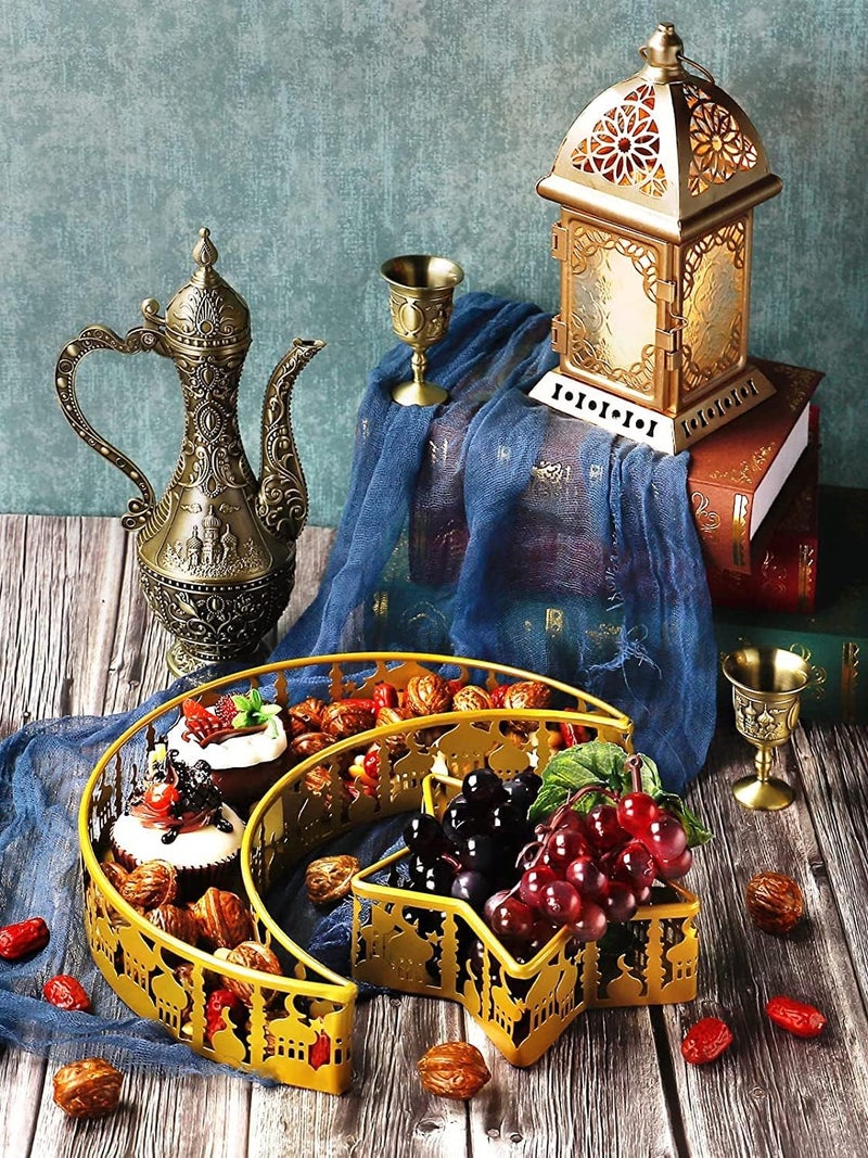 دايلي شيك مجموعة صواني تقديم رمضان، قطعتان من صواني الطعام على شكل هلال ونجم، أدوات مائدة عيد مبارك، حاويات للحلويات/الحلوى/التمر، ديكور منزلي - Image 5