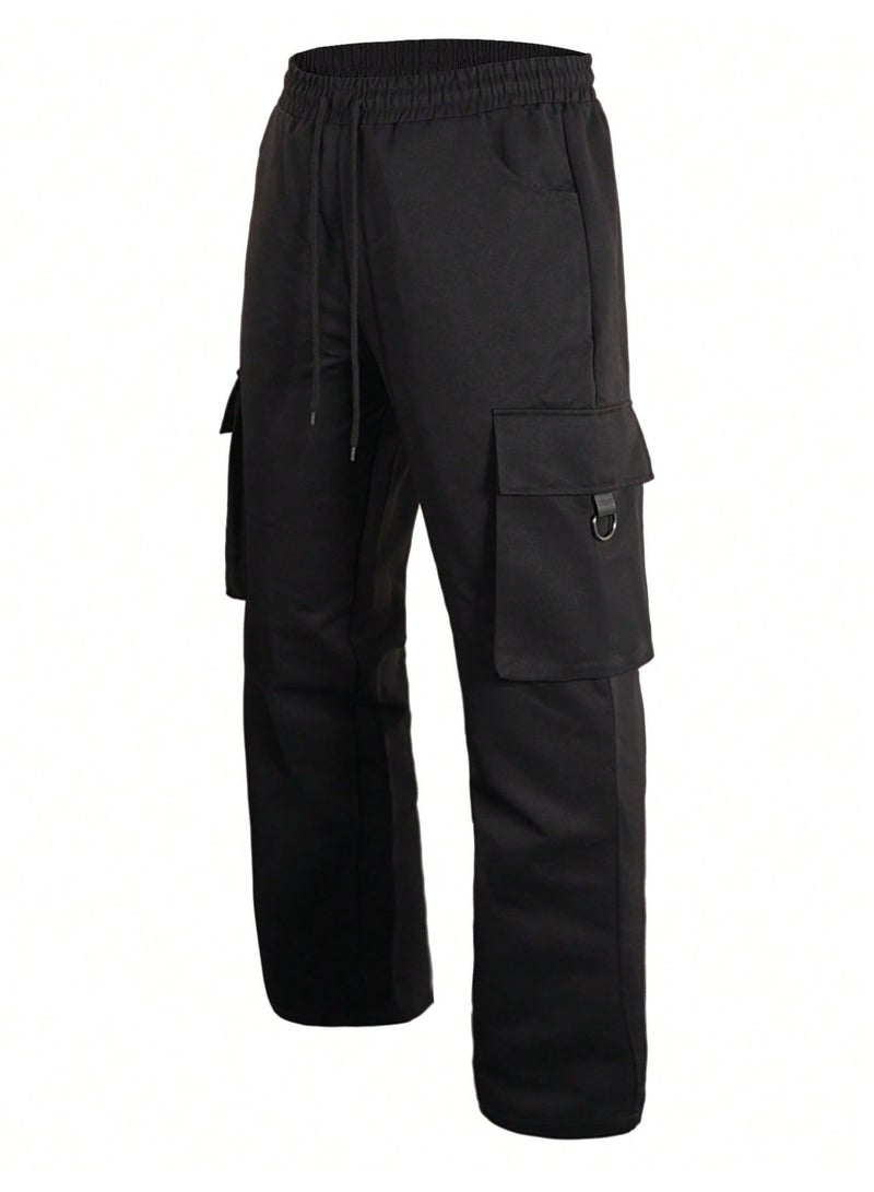Men's Black Cargo Pants Multi-Pocket Utility Joggers Elastic Waist Techwear Casual Trousers - Image 4