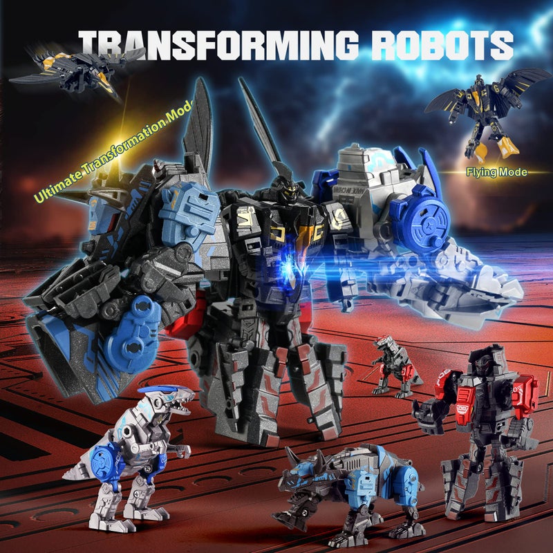 PatFine 11 Shapes Dinosaur Transforming Robot Toys for Kids 6+, 4 Packs STEM Transformed Action Figure Alloy Dinosaur Toys, 4-in-1 DinoRobot Model Toys, Birthday for Boys Girls Age 6 7 8 9 10+ Year Old - Image 3