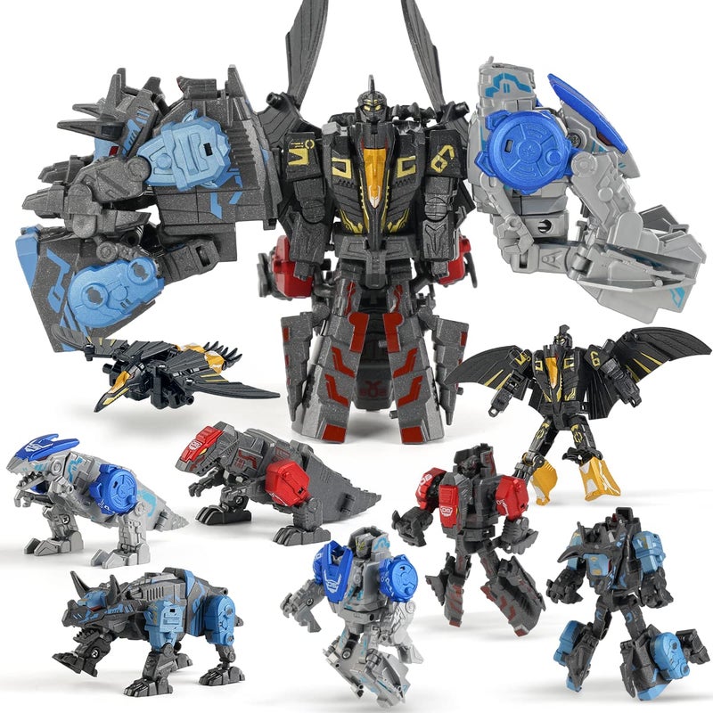 PatFine 11 Shapes Dinosaur Transforming Robot Toys for Kids 6+, 4 Packs STEM Transformed Action Figure Alloy Dinosaur Toys, 4-in-1 DinoRobot Model Toys, Birthday for Boys Girls Age 6 7 8 9 10+ Year Old - Image 1