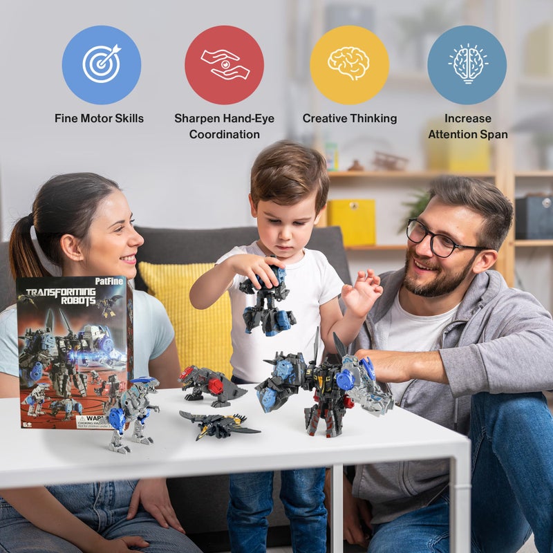 PatFine 11 Shapes Dinosaur Transforming Robot Toys for Kids 6+, 4 Packs STEM Transformed Action Figure Alloy Dinosaur Toys, 4-in-1 DinoRobot Model Toys, Birthday for Boys Girls Age 6 7 8 9 10+ Year Old - Image 4