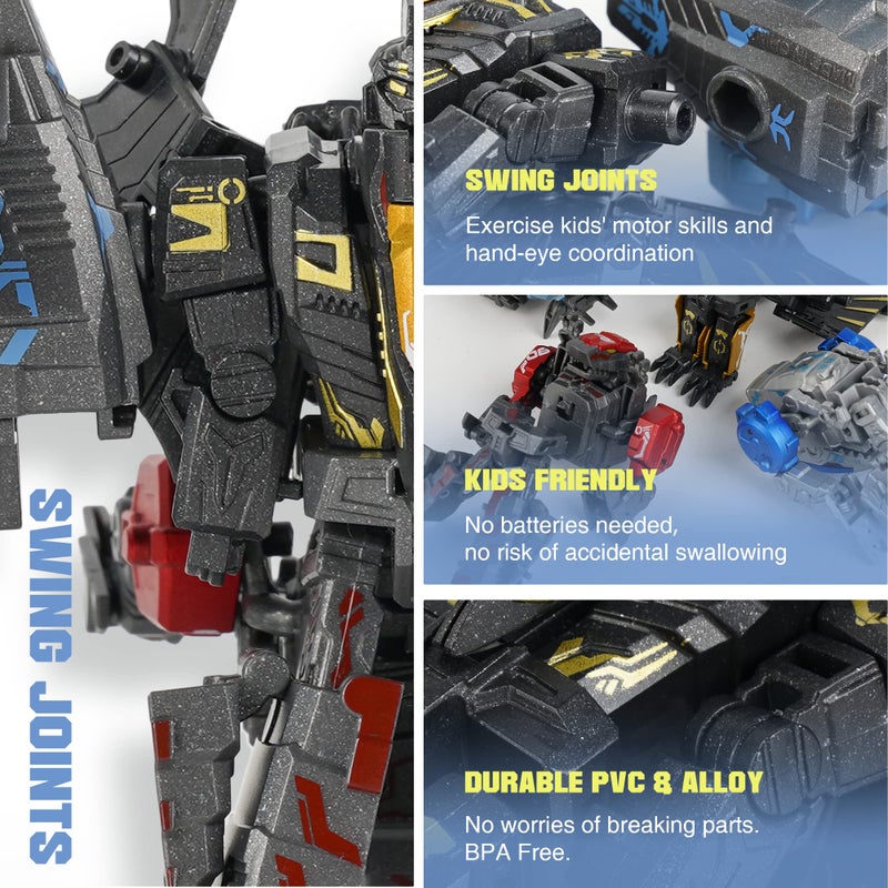 PatFine 11 Shapes Dinosaur Transforming Robot Toys for Kids 6+, 4 Packs STEM Transformed Action Figure Alloy Dinosaur Toys, 4-in-1 DinoRobot Model Toys, Birthday for Boys Girls Age 6 7 8 9 10+ Year Old - Image 5