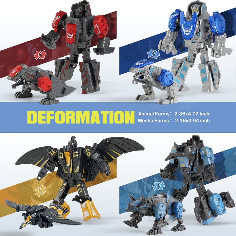 PatFine 11 Shapes Dinosaur Transforming Robot Toys for Kids 6+, 4 Packs STEM Transformed Action Figure Alloy Dinosaur Toys, 4-in-1 DinoRobot Model Toys, Birthday for Boys Girls Age 6 7 8 9 10+ Year Old - Image 2