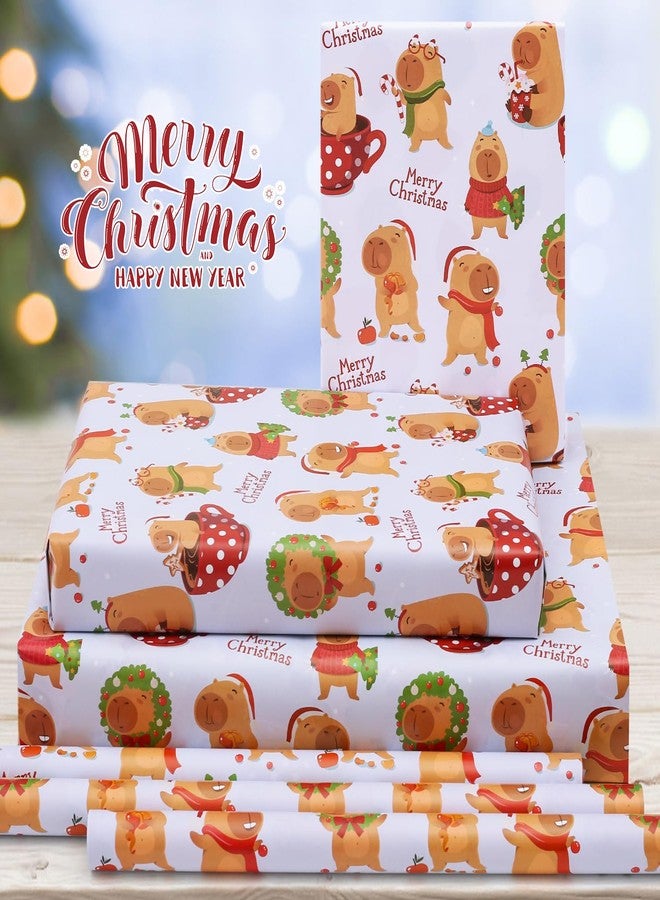 NEPOG Christmas Capybara Wrapping Paper, Lovely Capybaras Christmas Gift Wrap, 6 Sheets Folded Flat 20x28 Inches per Sheet for Kids Girls Boys Men Women Xmas Decorative Paper and Birthday - Image 3