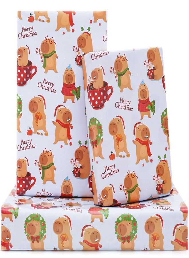 NEPOG Christmas Capybara Wrapping Paper, Lovely Capybaras Christmas Gift Wrap, 6 Sheets Folded Flat 20x28 Inches per Sheet for Kids Girls Boys Men Women Xmas Decorative Paper and Birthday - Image 1