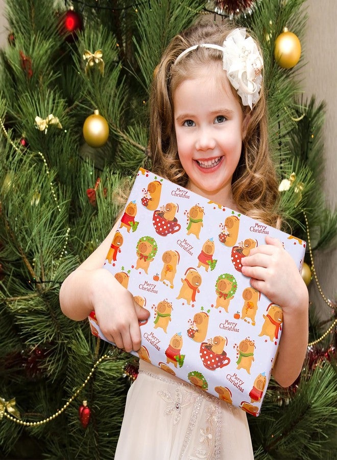 NEPOG Christmas Capybara Wrapping Paper, Lovely Capybaras Christmas Gift Wrap, 6 Sheets Folded Flat 20x28 Inches per Sheet for Kids Girls Boys Men Women Xmas Decorative Paper and Birthday - Image 4