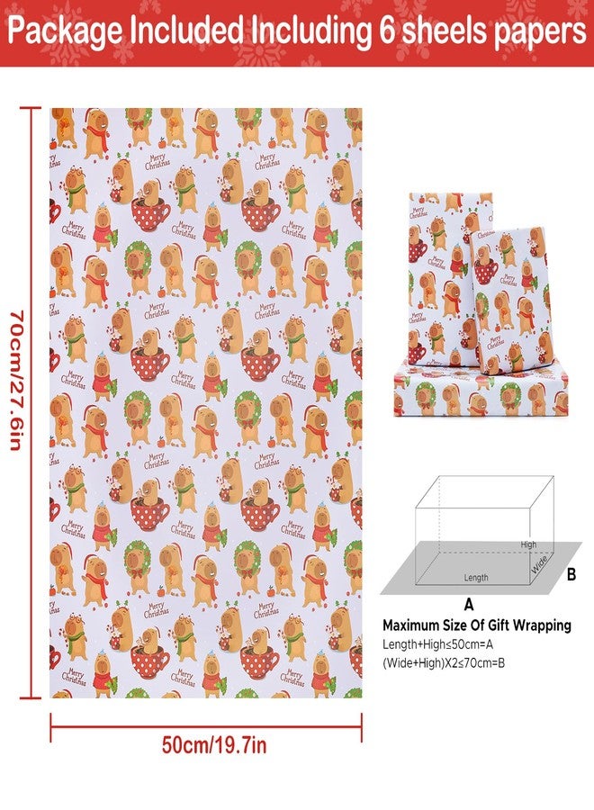 NEPOG Christmas Capybara Wrapping Paper, Lovely Capybaras Christmas Gift Wrap, 6 Sheets Folded Flat 20x28 Inches per Sheet for Kids Girls Boys Men Women Xmas Decorative Paper and Birthday - Image 2