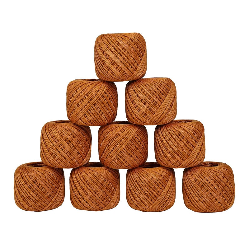 CORIOX Crochet Thread Set Of 10 Ball Crochet Cotton Thread Yarn For Knitting And Craft Making. Size 20Gm 55 To 60 Mtr Approx (Dark Mustered) - 200 Gm - Image 1