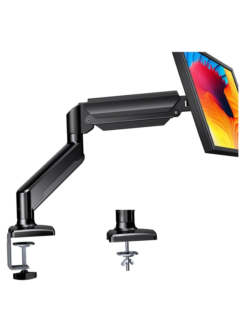 TIGER Single Monitor Arm for 13-32 Inch Screens – Adjustable Gas Spring Monitor Mount Holds up to 22 lbs, VESA 100x100mm, C-Clamp & Grommet Base, Ergonomic Computer Stand – Desk Mount for Home & Office  - Image 1