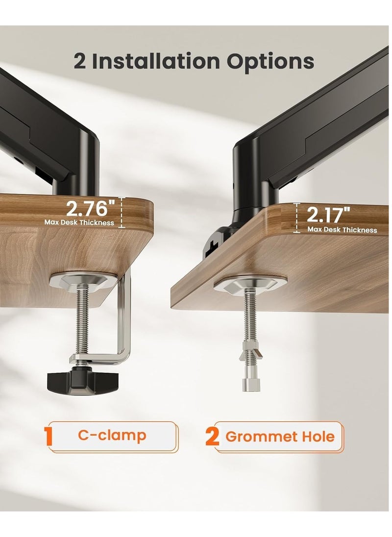 TIGER Single Monitor Arm for 13-32 Inch Screens – Adjustable Gas Spring Monitor Mount Holds up to 22 lbs, VESA 100x100mm, C-Clamp & Grommet Base, Ergonomic Computer Stand – Desk Mount for Home & Office  - Image 3