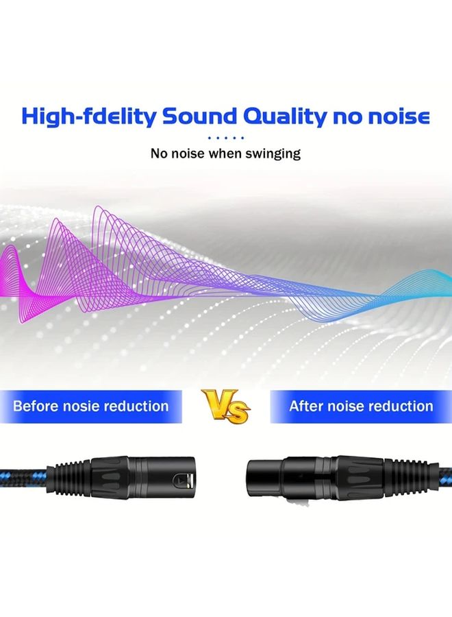 DREMAKE 15ft Professional Balanced XLR Microphone Cable Black Blue Oxygen Free Copper - Image 5