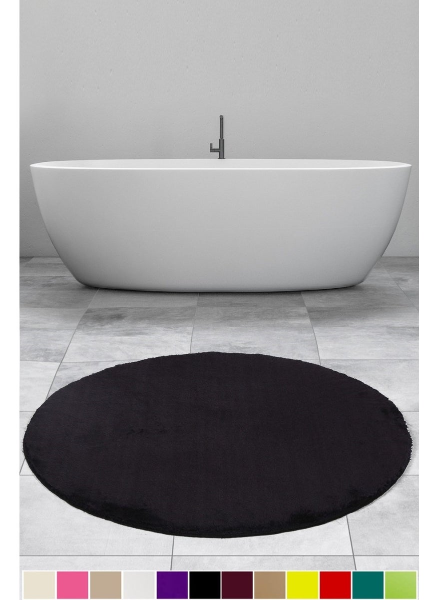 Bonny Home Elite Black 100X100 cm Round Plush Bathroom Rug Non-Slip Fluffy Bath Mat  - Image 1