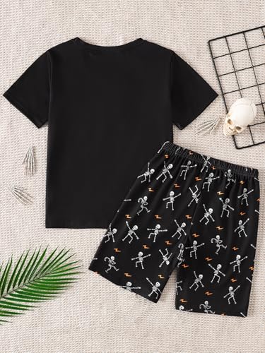MyFav Big Boys Glow in Dark Skull Pjs Sleepwear Summer Pajama Shorts Sets, Skateboard, 10 Years - Image 3