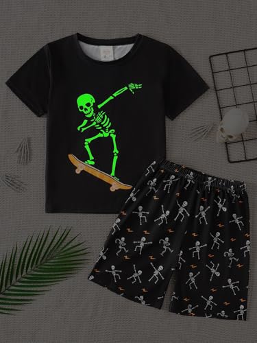 MyFav Big Boys Glow in Dark Skull Pjs Sleepwear Summer Pajama Shorts Sets, Skateboard, 10 Years - Image 2