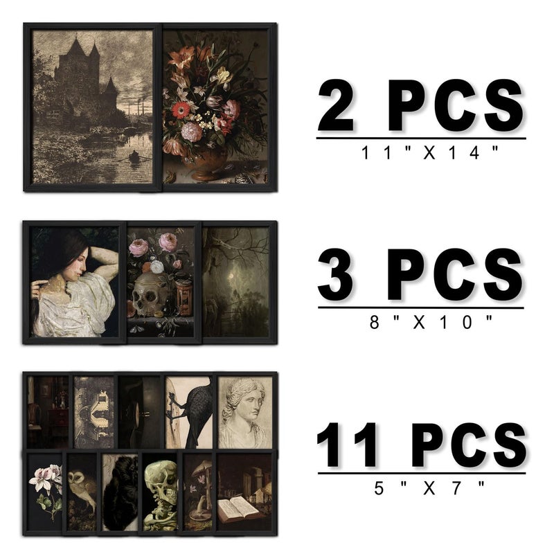 ANERZA 16 PCS Framed Dark Academia Room Decor, Gothic Home Decor, Moody Wall Art Prints for Bedroom, Gallery Wall Frame Set, Witchy Posters for Living Room Aesthetic, Halloween Dorm Collage Kit - Image 2