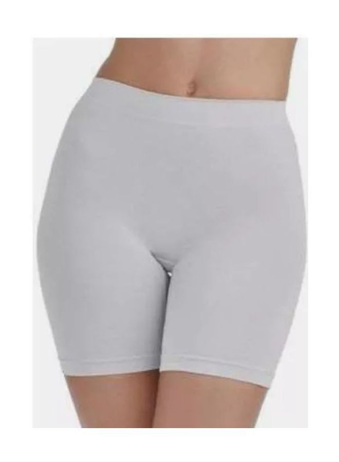 Lycra shorts with elastic above the knee and a mid-rise waist, grey colour