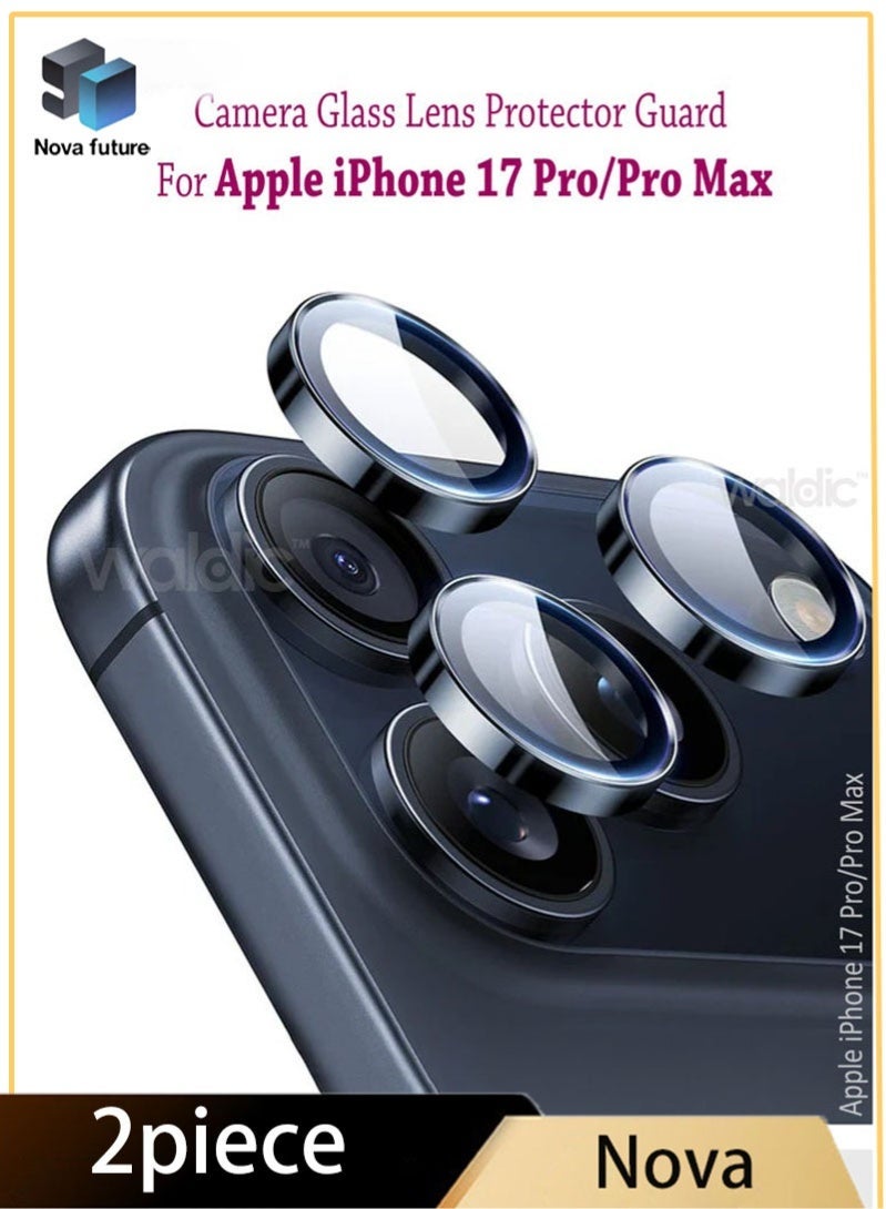 Nova future 2piece pack Apple iPhone 17 Pro/Pro Max Camera Lens Protector, Scratch-Resistant HD Clarity Ultra-Thin 9H Tempered Glass with Aluminium Edging, Individual Metal Lens Cover - Blue - Image 1