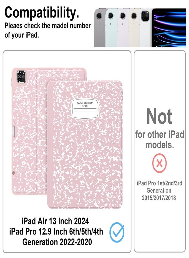 Supveco جراب Supveco لجهاز iPad Air مقاس 13 بوصة M3 2025 وM2 2024 وجهاز iPad Pro مقاس 12.9 بوصة من الجيل السادس/الخامس 2022/2021 مع حامل قلم - [شحن القلم + تشغيل/إيقاف تلقائي]، جراب قابل للطي مع غطاء خلفي من مادة TPU الناعمة - وردي - Image 2