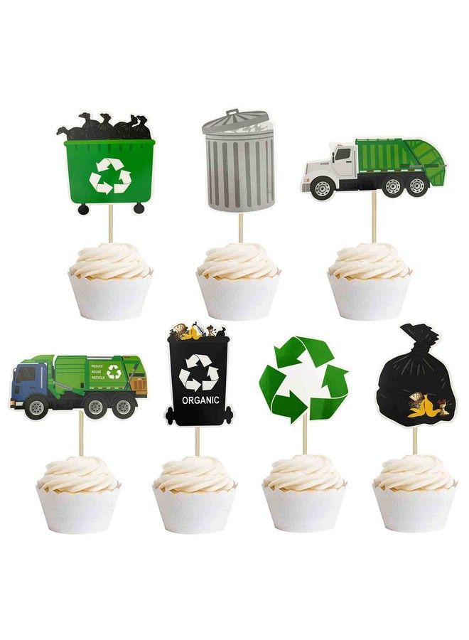 MUMULULU Garbage Truck Birthday Party Supplies Garbage Truck Cupcake Toppers For Trash Truck Waste Management Recycling Party Supplies - Image 1