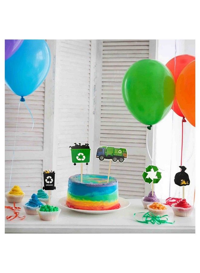MUMULULU Garbage Truck Birthday Party Supplies Garbage Truck Cupcake Toppers For Trash Truck Waste Management Recycling Party Supplies - Image 5