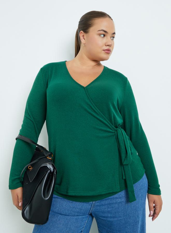 Styli Plus Size Emerald Green Wrap Top - Image 2