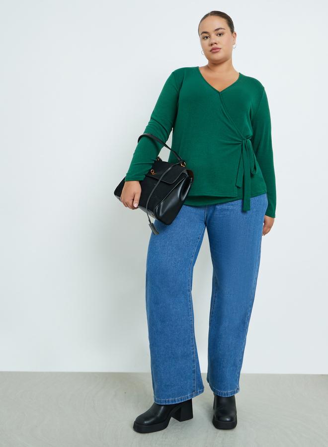 Styli Plus Size Emerald Green Wrap Top - Image 1