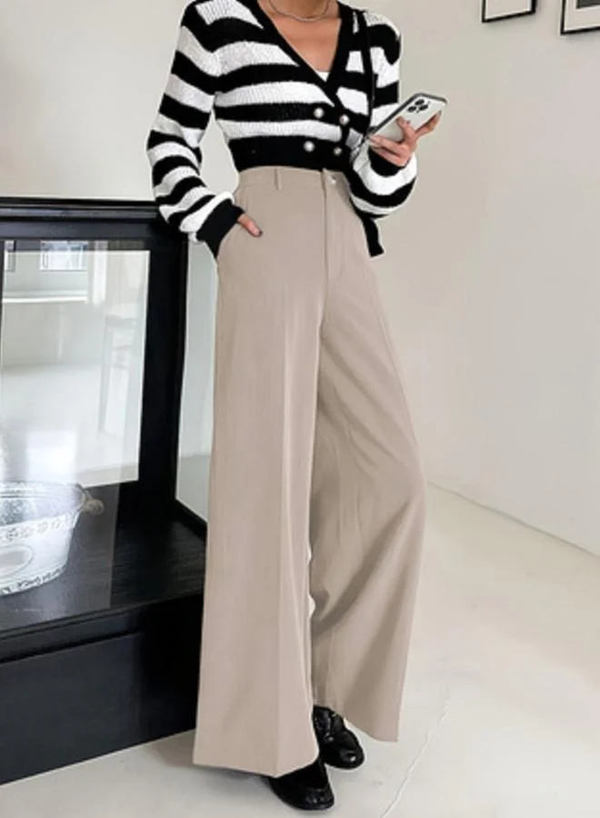 Take Two Beige Beige High Rise Wide Leg Pants for Women | Best Price UAE