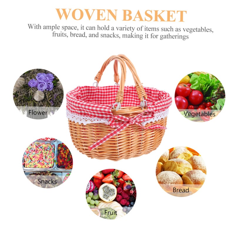 Large Woven Picnic Basket with Handle for Food Storage Outdoor Picnics Home Organization - Image 4