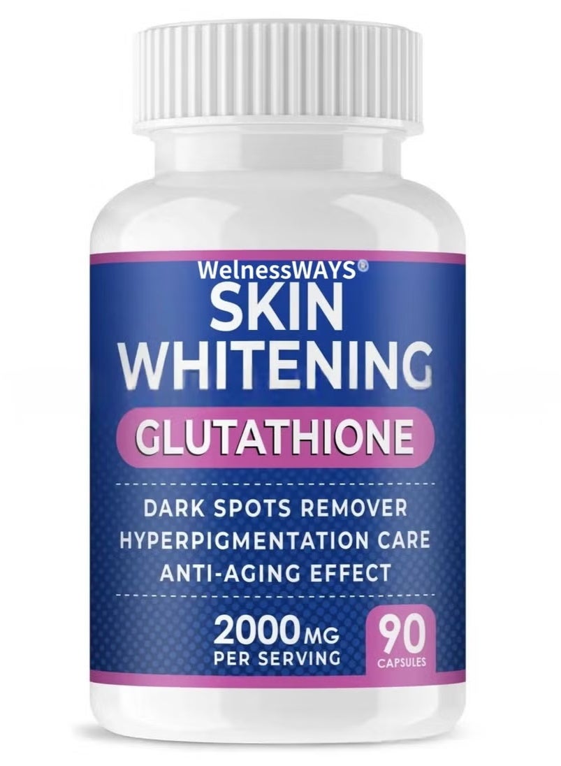 WelnessWays SKIN Glutathione Whitening Pills 90 Capsules 2000 Mg Effective Skin Lightening Supplement Anti-aging Antioxidant | Best Price KSA