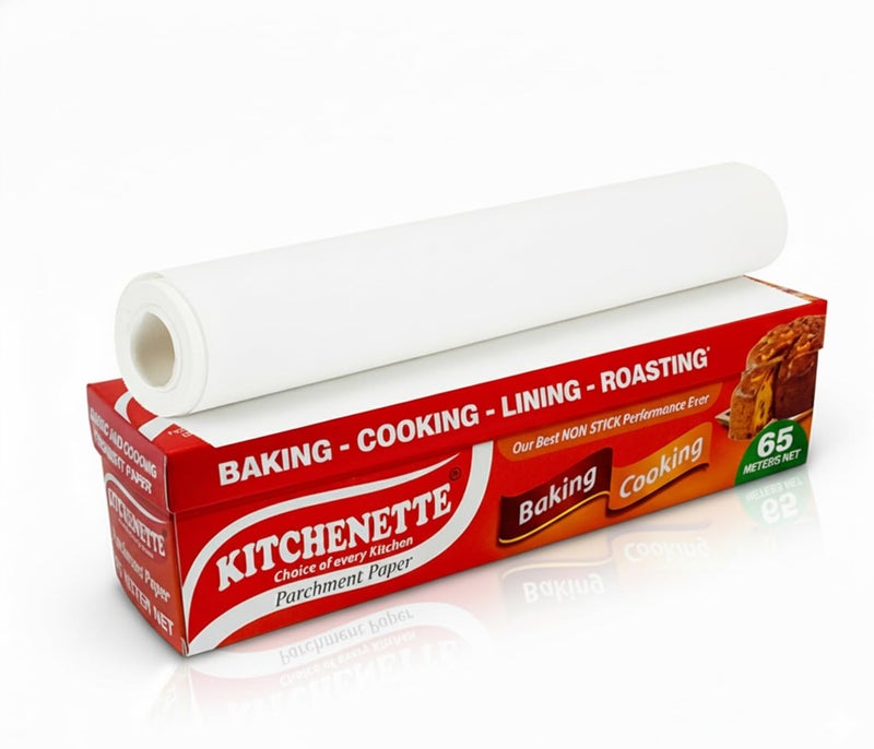 Kitchenette Parchment Paper 65 Meter Roll | Non Stick Baking Paper for Oven, Air Fryer & Microwave | Food Grade Heat Resistant | Greaseproof & Waterproof | for Cakes, Cookies, Pizza & Roasting - Image 1