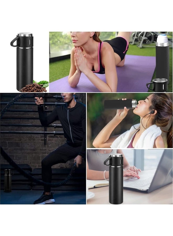 Coffee Thermo Bottle -Vacuum-Insulated Stainless Steel Travel Mug, 16oz Insulated Bottle with Cup for Hot & Cold Drink Travel Mug (Black, Three Cup) - Image 5