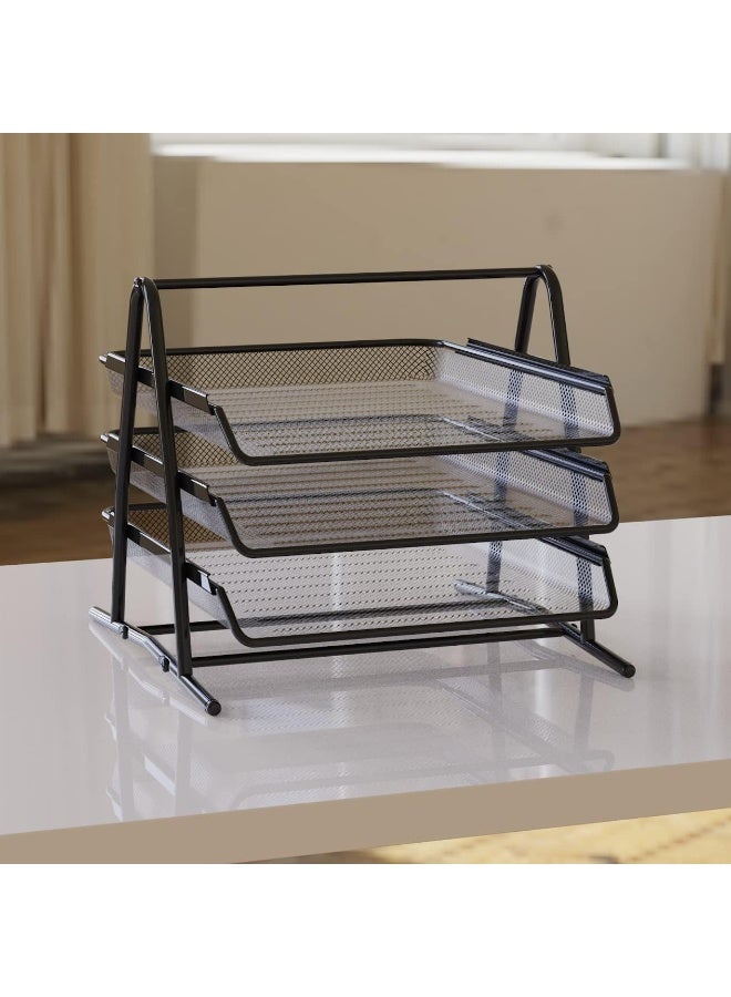 3-Tier Black A4 Drawer Office Document Organizer Tray File Folders Computer Desk Organizer Drawers Black Metal Mesh Rectangular - Image 5