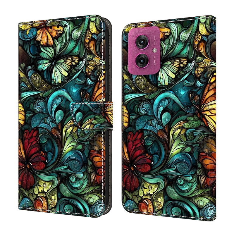 MS غطاء هاتف بملمس جلد لـ Redmi Note 14 مع حامل بطاقات وغطاء قابل للطي مع نقش ملون باللون Other باللون الأحمر - Image 5