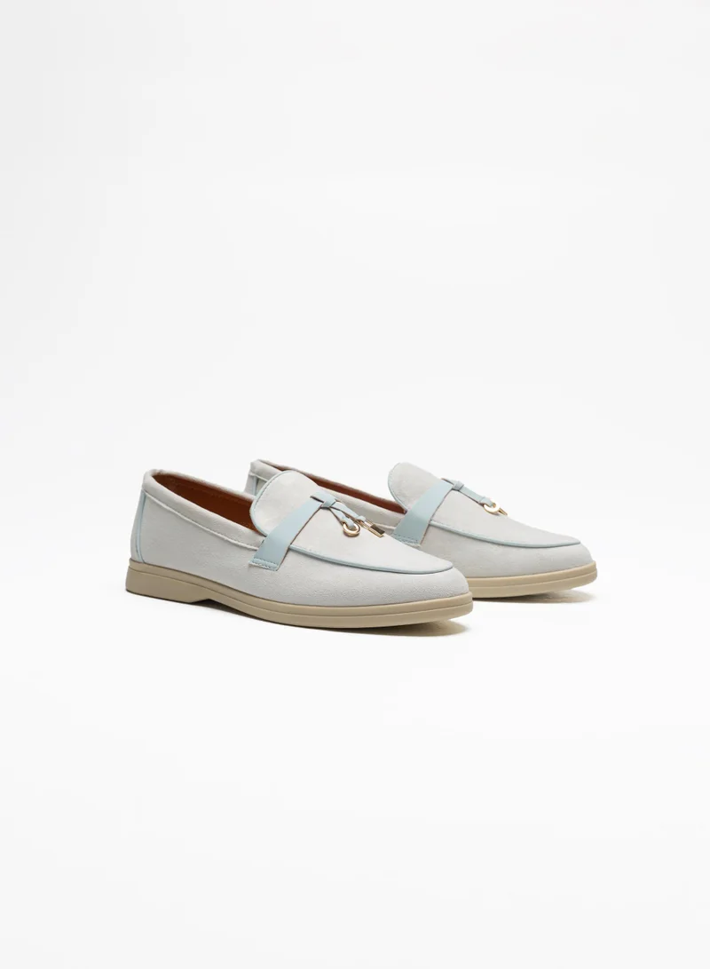 Sunfere Elegant Suede Loafers with Metal Bit Detail & Contrast Stitching